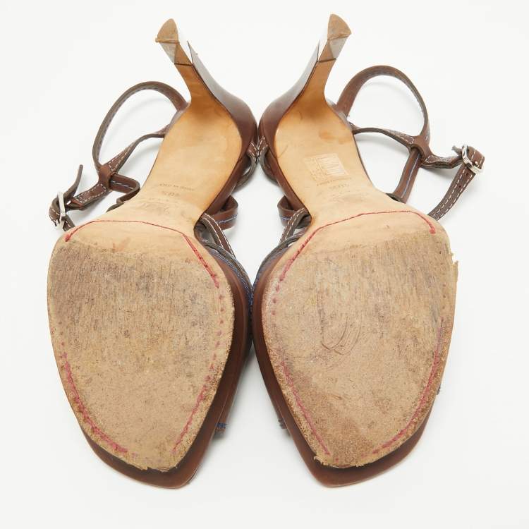 Pre Owned Celine Brown Leather Platform Ankle Strap Sandals Size 40.5