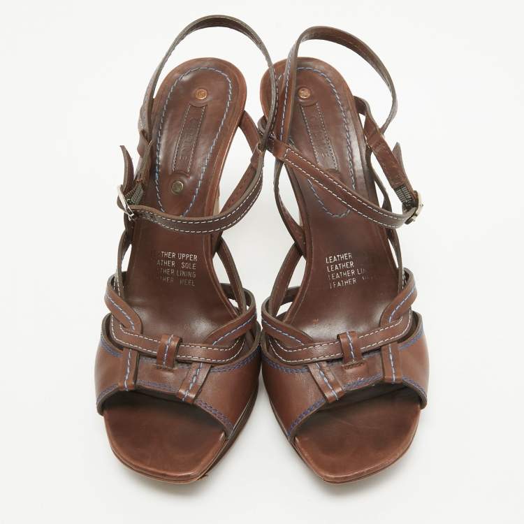 Pre Owned Celine Brown Leather Platform Ankle Strap Sandals Size 40.5