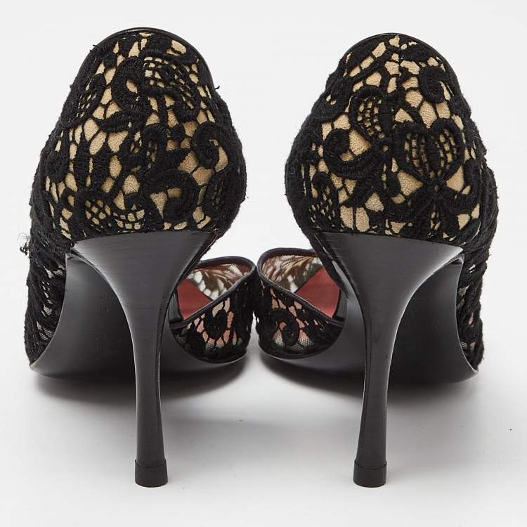 Pre Owned Celine Black Lace and Mesh D'orsay Pointed Toe Pumps Size 38