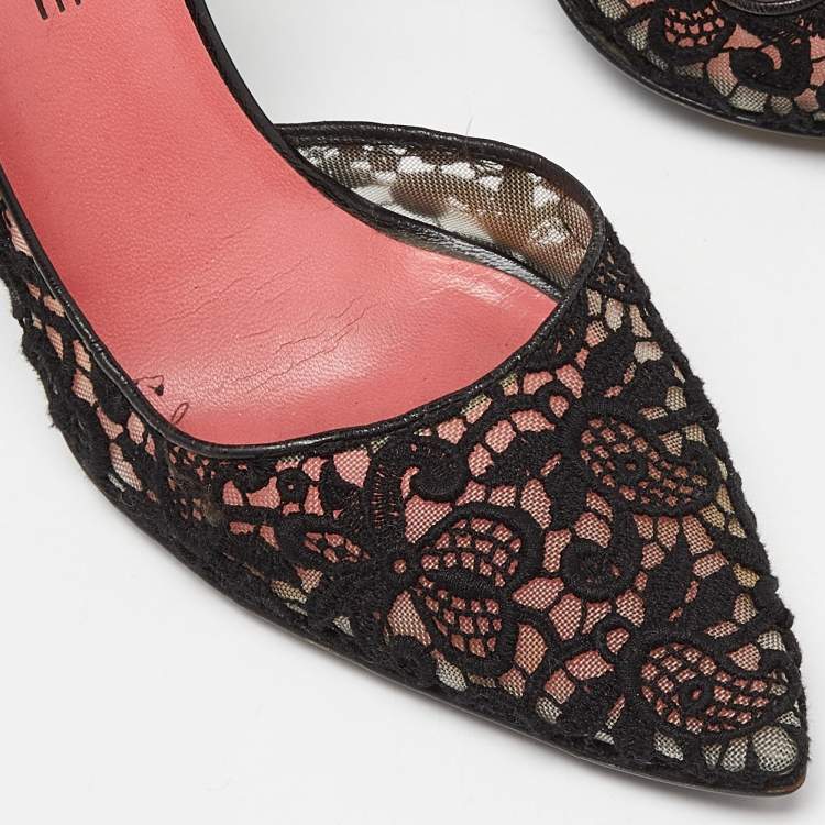 Pre Owned Celine Black Lace and Mesh D'orsay Pointed Toe Pumps Size 38