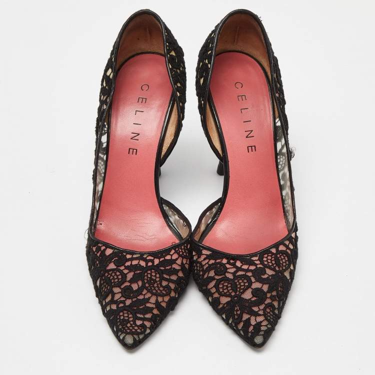 Pre Owned Celine Black Lace and Mesh D'orsay Pointed Toe Pumps Size 38