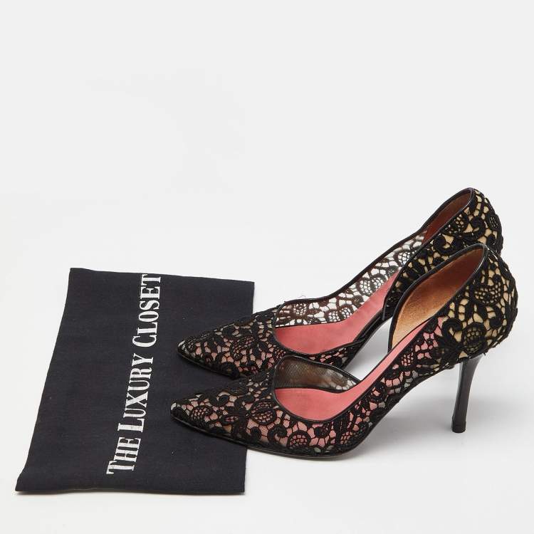 Pre Owned Celine Black Lace and Mesh D'orsay Pointed Toe Pumps Size 38