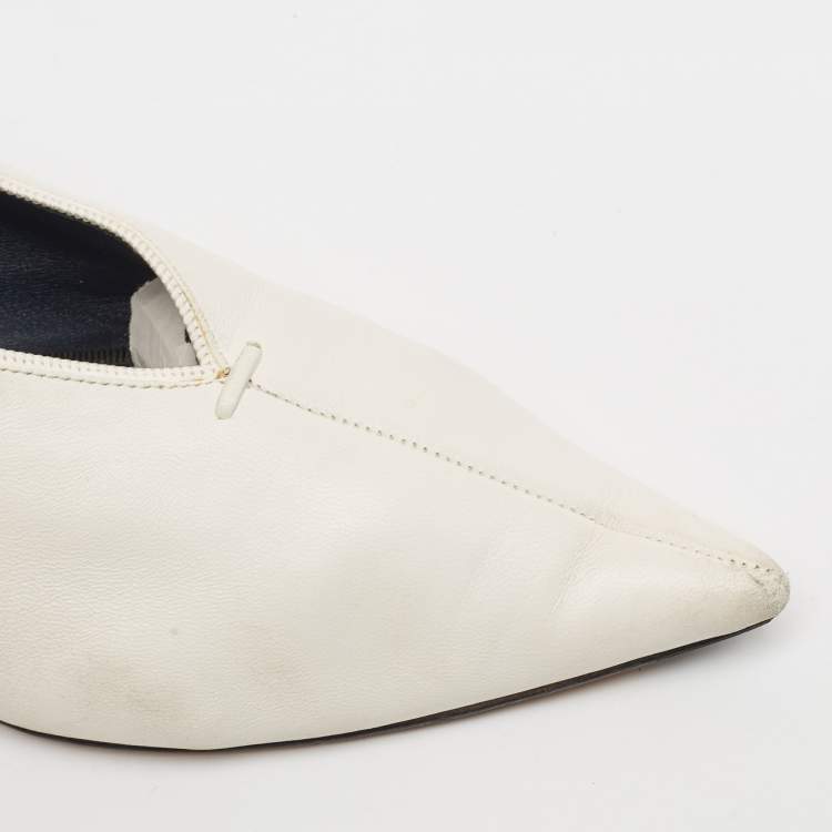 Pre Owned Celine White Leather V Neck Pointed Toe Pumps Size 37