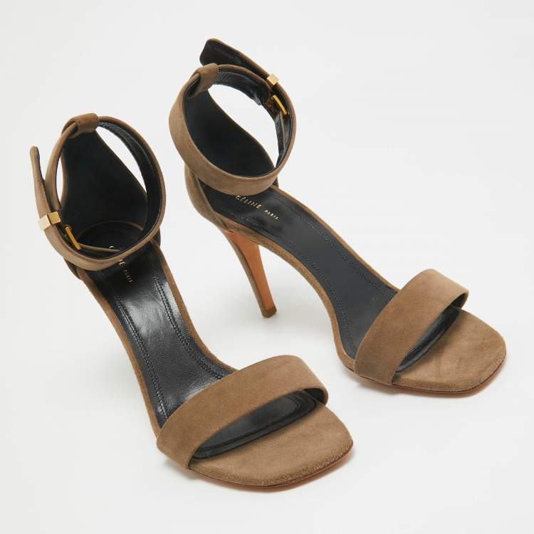 Pre Owned Celine Grey Suede Ankle Strap Sandals Size 38.5