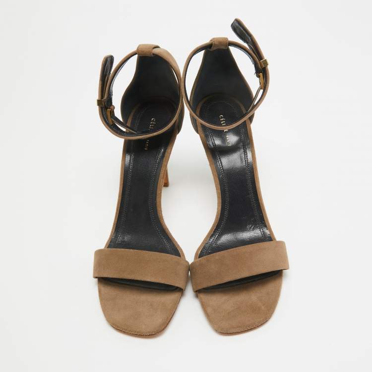 Pre Owned Celine Grey Suede Ankle Strap Sandals Size 38.5