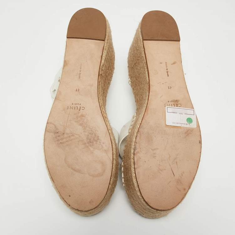 Pre Owned Celine White Leather Espadrille Sandals Size 41