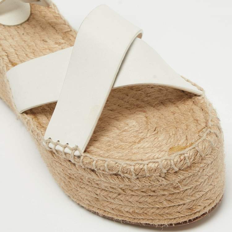 Pre Owned Celine White Leather Espadrille Sandals Size 41