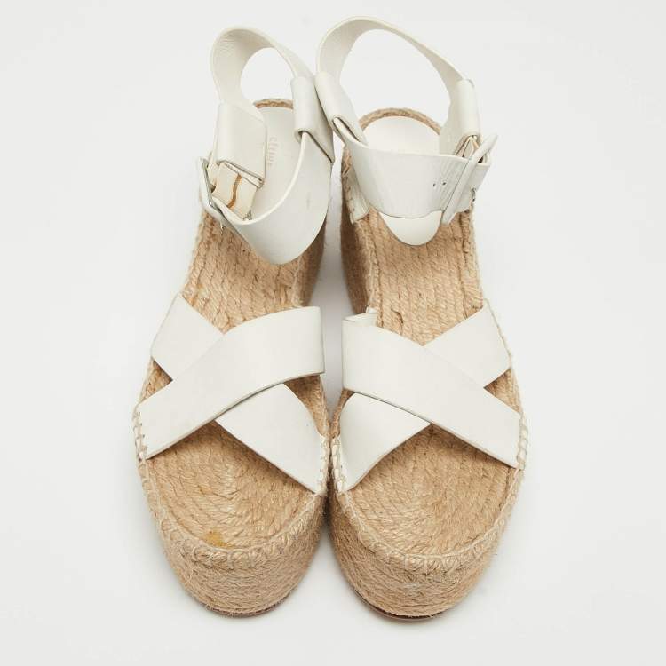 Pre Owned Celine White Leather Espadrille Sandals Size 41