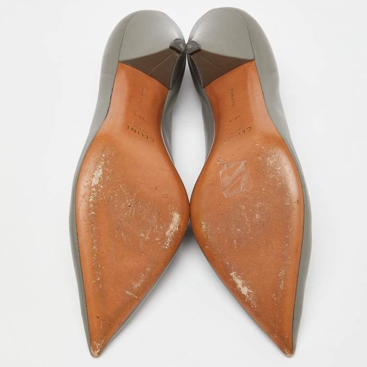 Pre Owned Celine Grey Leather V Neck Pointed Toe Pumps Size 38.5