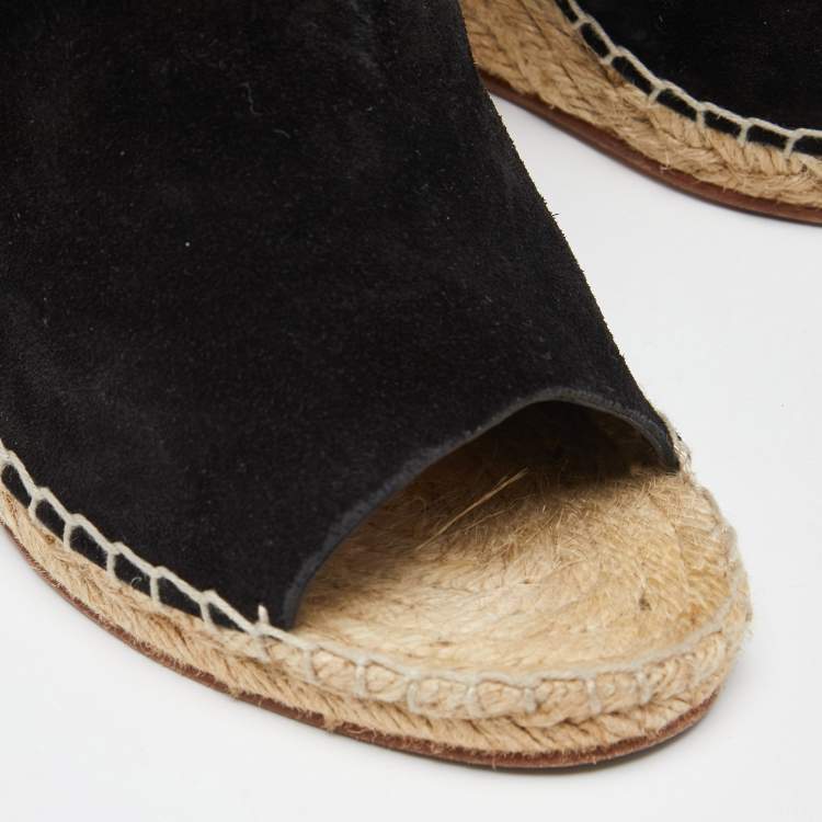 Pre Owned Celine Black Suede Espadrille Wedge Sandals Size 39