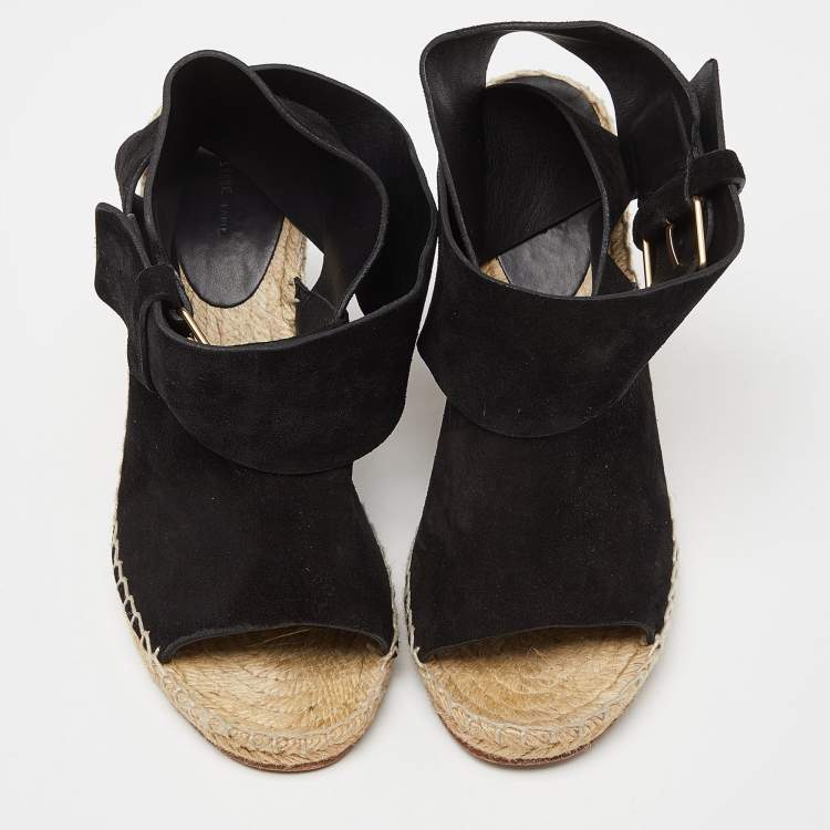 Pre Owned Celine Black Suede Espadrille Wedge Sandals Size 39