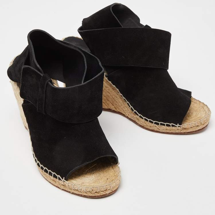 Pre Owned Celine Black Suede Espadrille Wedge Sandals Size 39