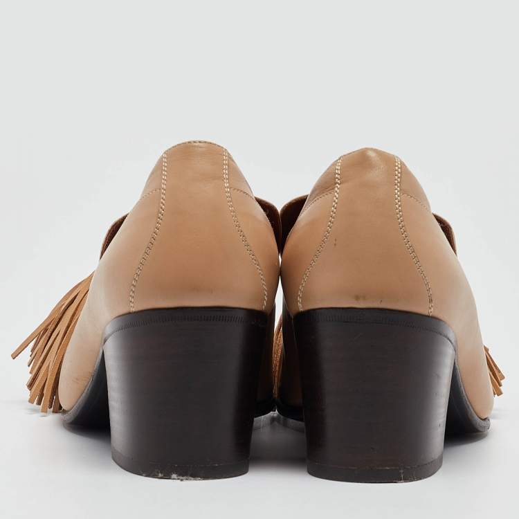 Pre Owned Celine Beige/White Leather Tassel Accents Pumps Size 37