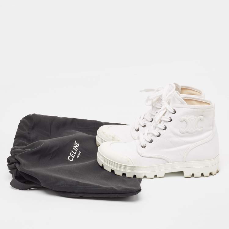 Pre Owned Celine White Canvas Combat Boots Size 37