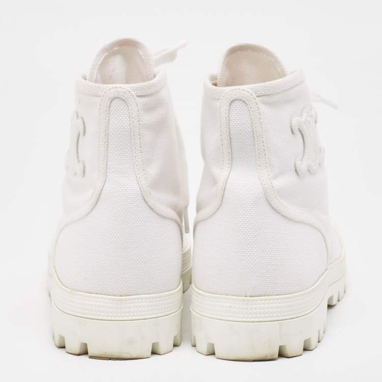Pre Owned Celine White Canvas Combat Boots Size 37