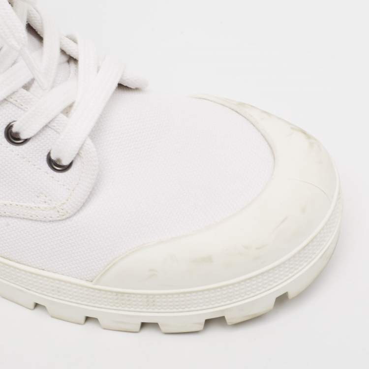 Pre Owned Celine White Canvas Combat Boots Size 37