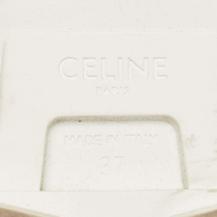 Pre Owned Celine White Canvas Combat Boots Size 37