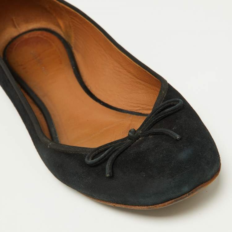 Pre Owned Celine Black Suede Bow Ballet Flats Size 38
