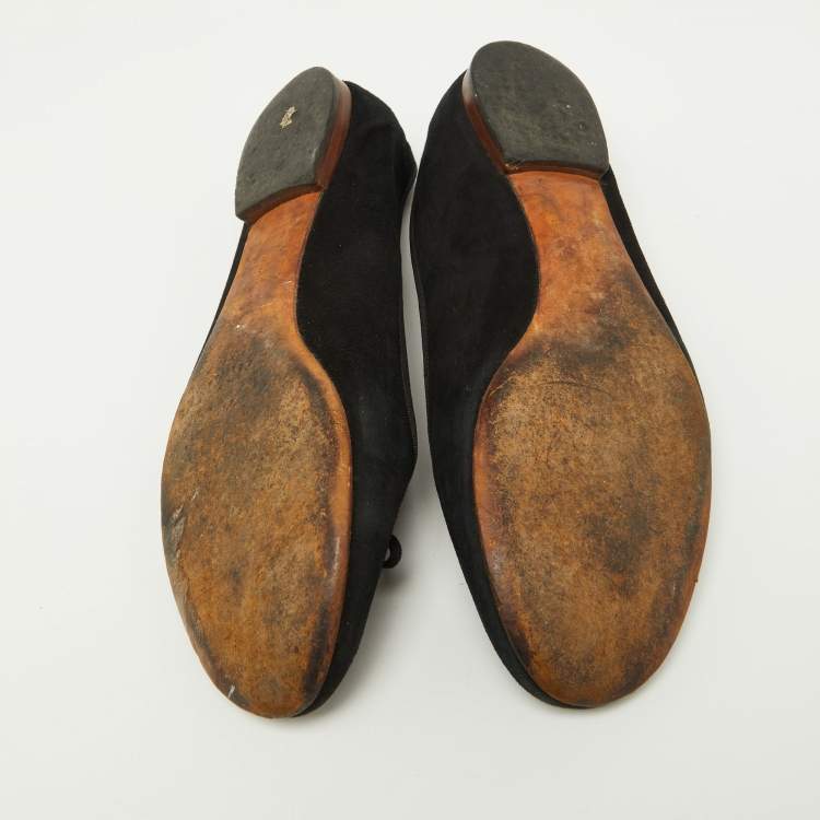 Pre Owned Celine Black Suede Bow Ballet Flats Size 38