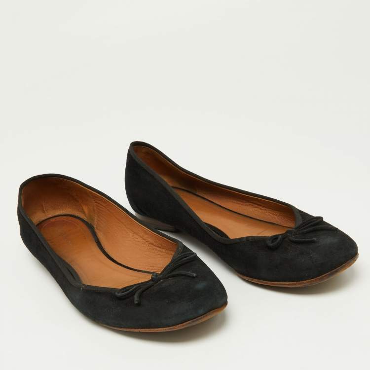 Pre Owned Celine Black Suede Bow Ballet Flats Size 38