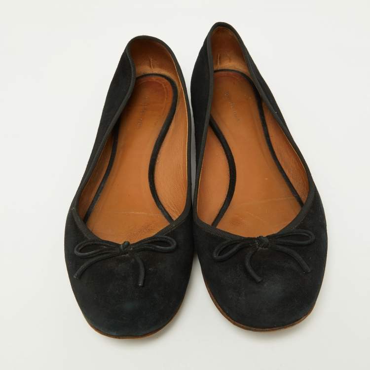 Pre Owned Celine Black Suede Bow Ballet Flats Size 38