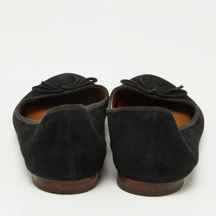 Pre Owned Celine Black Suede Bow Ballet Flats Size 38