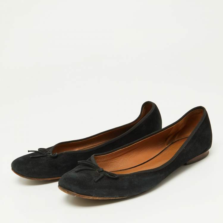 Pre Owned Celine Black Suede Bow Ballet Flats Size 38