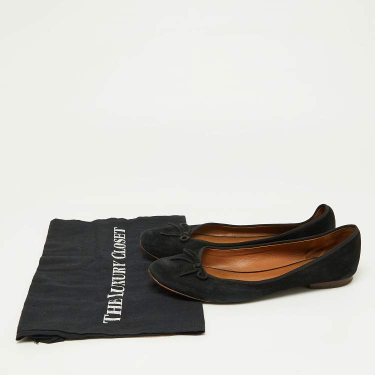 Pre Owned Celine Black Suede Bow Ballet Flats Size 38