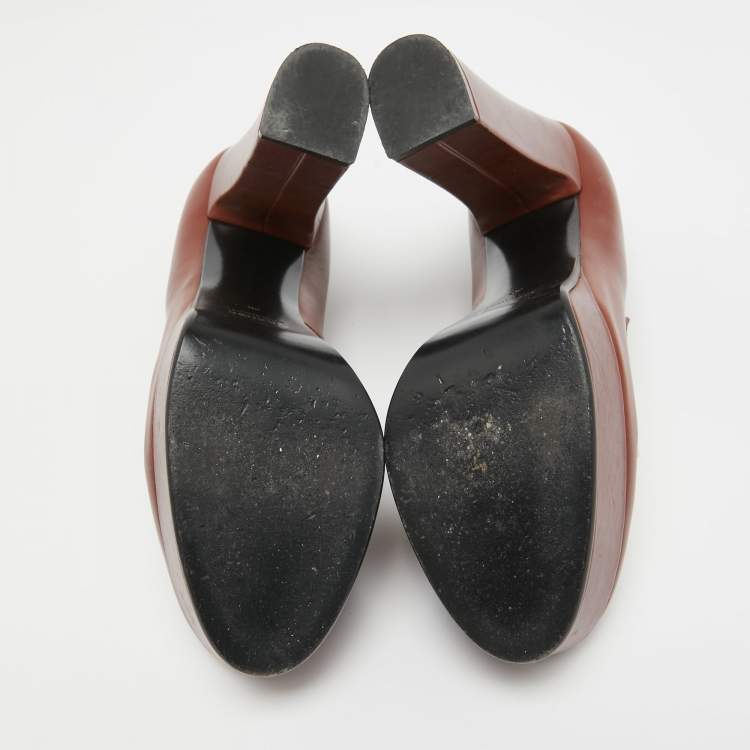 Pre Owned Celine Brown/White Leather Tassel Detail Platform Loafer Pumps Size 38