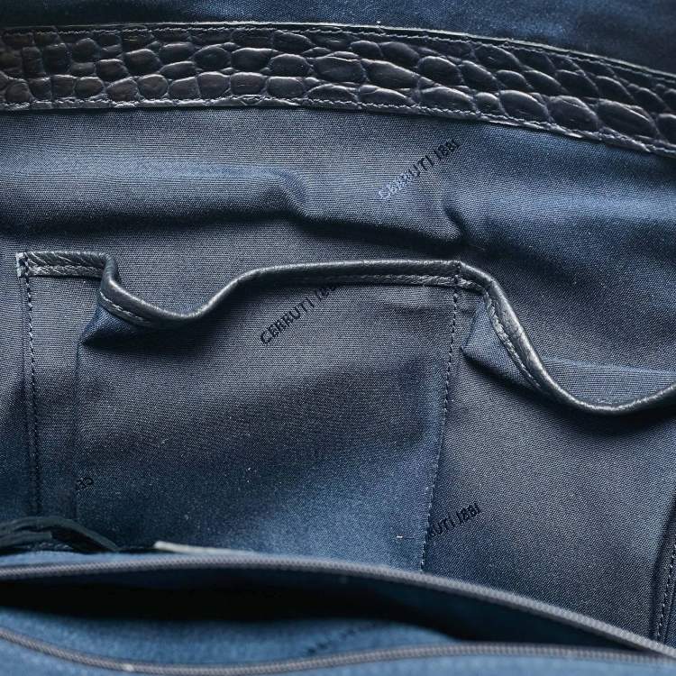 Pre Owned Cerruti 1881 Navy Blue Croc Embossed Faux Leather Shopper Tote
