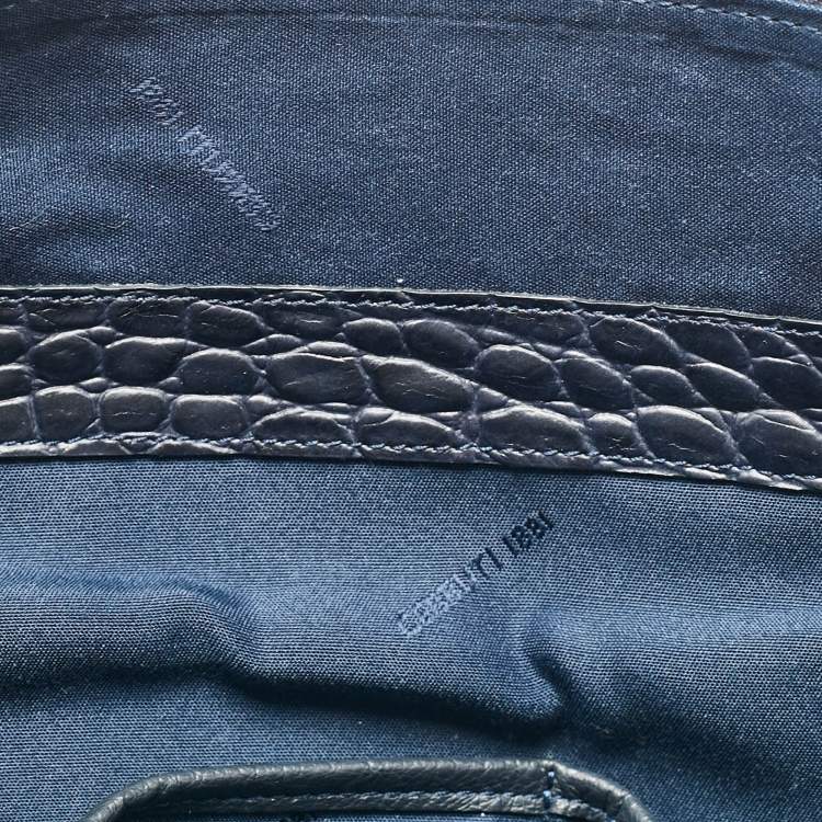 Pre Owned Cerruti 1881 Navy Blue Croc Embossed Faux Leather Shopper Tote