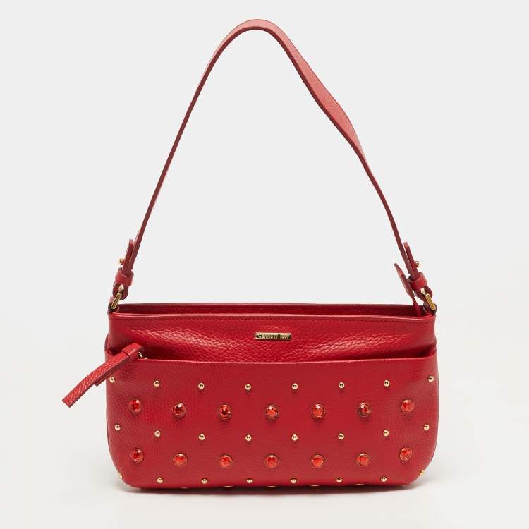 Pre Owned Cerruti 1881 Crystal Studded Red Leather Shoulder Bag