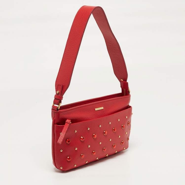 Pre Owned Cerruti 1881 Crystal Studded Red Leather Shoulder Bag