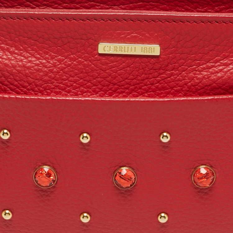 Pre Owned Cerruti 1881 Crystal Studded Red Leather Shoulder Bag