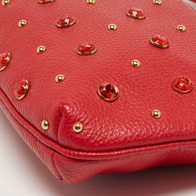 Pre Owned Cerruti 1881 Crystal Studded Red Leather Shoulder Bag