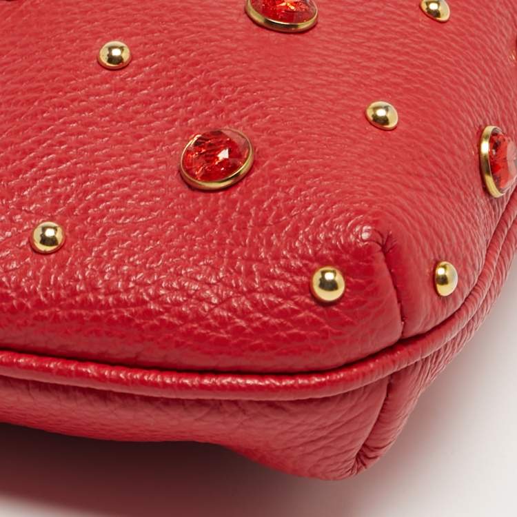 Pre Owned Cerruti 1881 Crystal Studded Red Leather Shoulder Bag