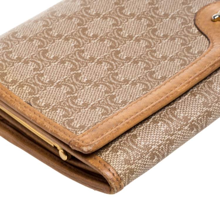 Pre Owned Celine Beige Macadam Coated Canvas and Leather Wallet