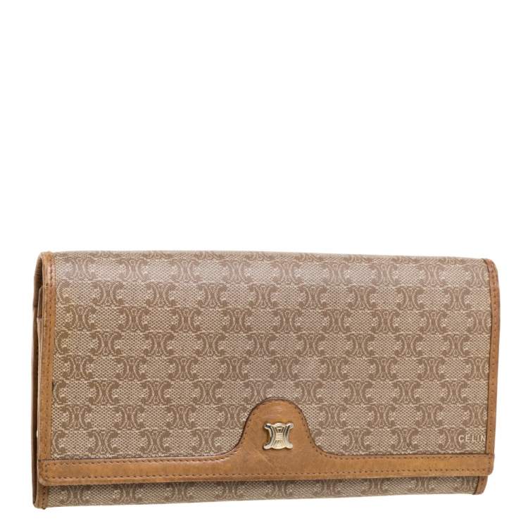 Pre Owned Celine Beige Macadam Coated Canvas and Leather Wallet