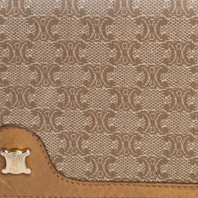 Pre Owned Celine Beige Macadam Coated Canvas and Leather Wallet