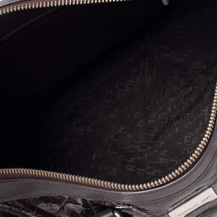 Pre Owned Cerruti 1881 Dark Brown Quilted Patent Leather Boston Bag
