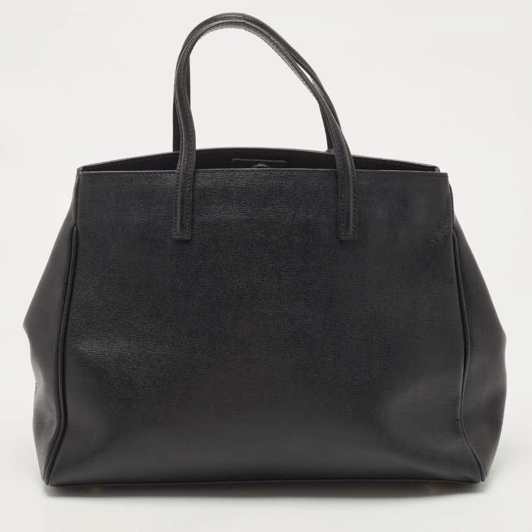 Pre Owned Cerruti Black Leather Snap Tote