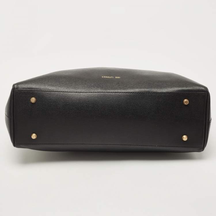 Pre Owned Cerruti Black Leather Snap Tote