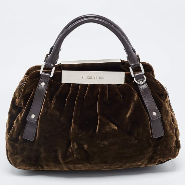 Pre Owned Cerruti Brown Velvet Pleated Satchel