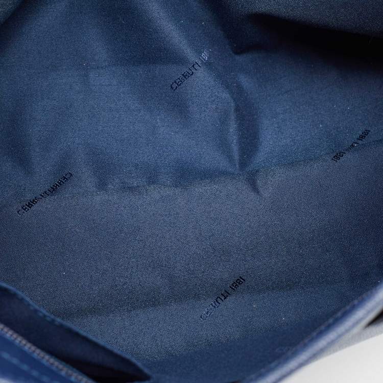 Pre Owned Cerruti Navy Blue Leather Top Zip Tote