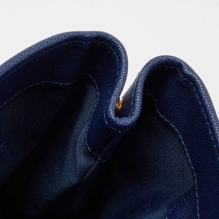 Pre Owned Cerruti Navy Blue Leather Top Zip Tote