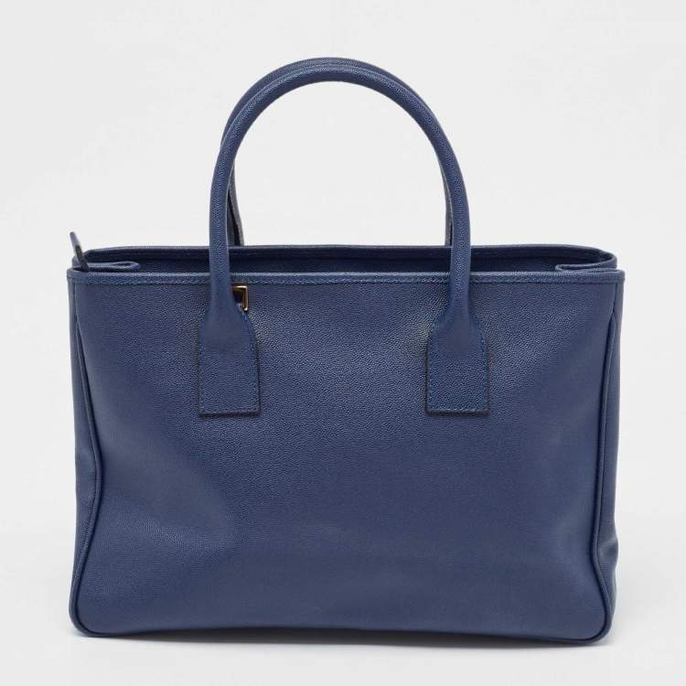 Pre Owned Cerruti Navy Blue Leather Top Zip Tote