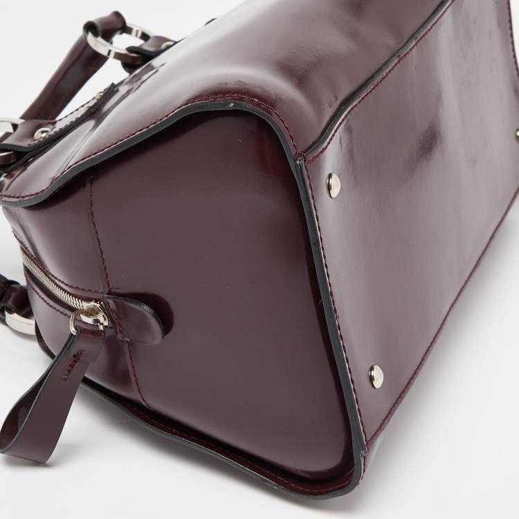 Pre Owned Cerruti Burgundy Patent Leather Zip Satchel
