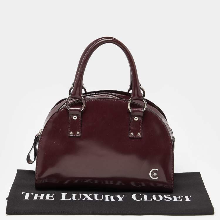 Pre Owned Cerruti Burgundy Patent Leather Zip Satchel