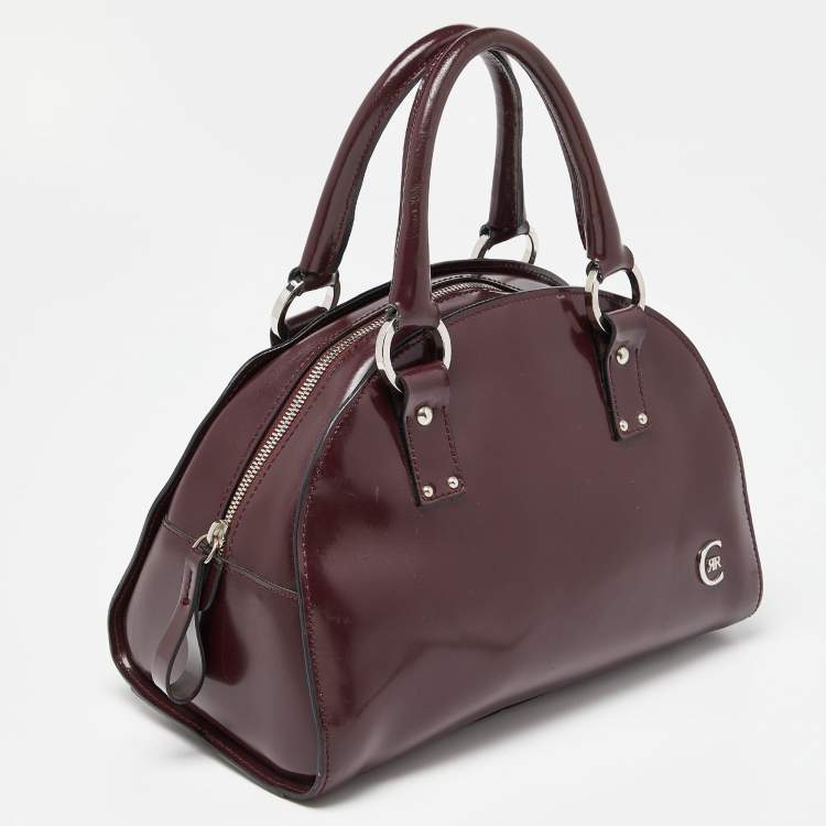 Pre Owned Cerruti Burgundy Patent Leather Zip Satchel