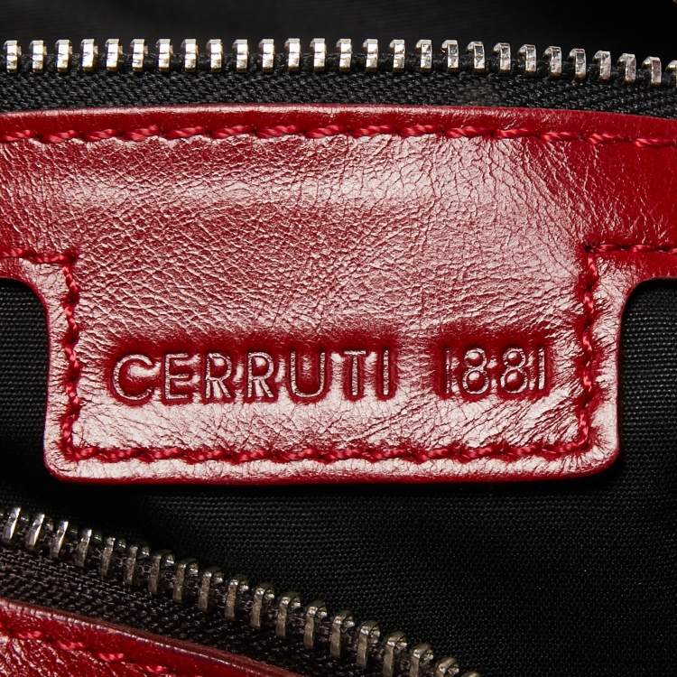 Pre Owned Cerruti Dark Brown/Red Monogram Coated Canvas and Leather Hobo